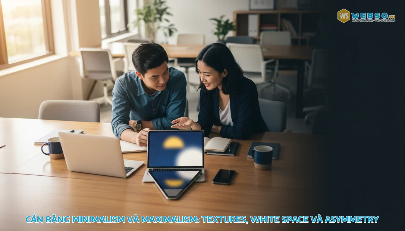 những điều cần biết khi thiết kế website - Cân bằng Minimalism và Maximalism: Textures, White Space và Asymmetry