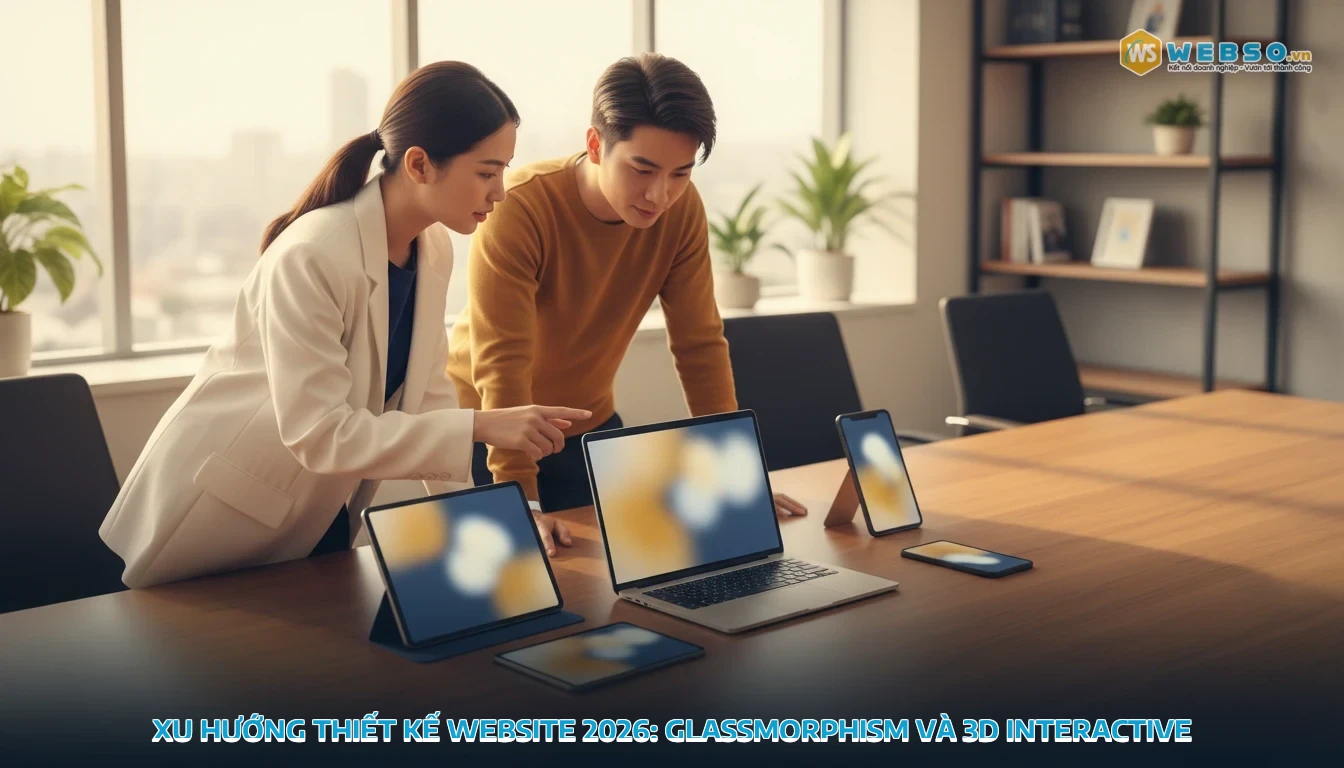 thiết kế website ninh bình - Xu Hướng Thiết Kế Website 2026: Glassmorphism và 3D Interactive